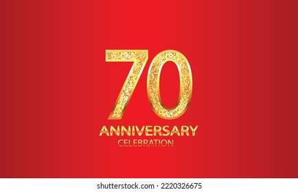 70 Year Anniversary celebration Vector Design with red background and glitter. 70th Anniversary celebration. Gold Luxury Banner of 70th Anniversary. vector illustration
