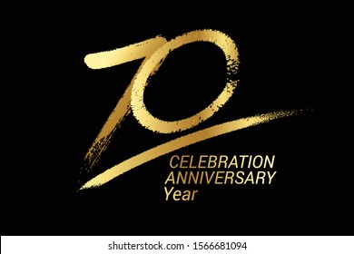 70 year anniversary chalk, golden ink Style , minimalist logo. years, jubilee, greeting card. Birthday invitation sign. Black space vector illustration on white background - Vector