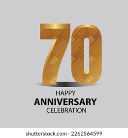 70 year anniversary, Gold shiny metallic numbers set, gold font sign isolated on gray background. Luxury fashion typography design for decoration, web, design, advertising. Vector illustration