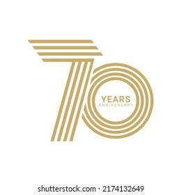 70 Year Anniversary Logo, Golden Color, Vector Template Design element for birthday, invitation, wedding, jubilee and greeting card illustration.