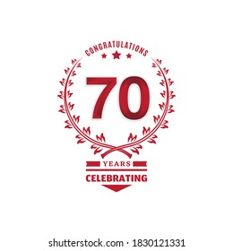70 year anniversary logotype with red color on white background for celebration event