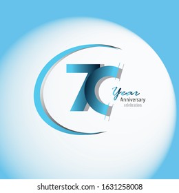70 year anniversary logotype with simple ribbon isolated on blue background for celebration event