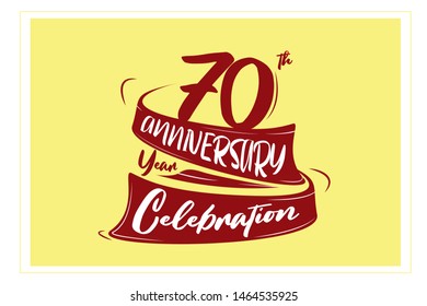 70 year anniversary Red Ribbon, minimalist logo, greeting card. Birthday invitation. 70 year sign. Red space vector illustration on white background - Vector