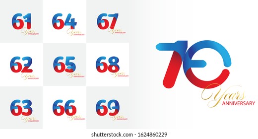 70 Year Anniversary Set 61 62 63 64 65 66 67 68 69 Vector Template Design Illustration
