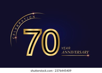 Plantilla de banner vectorial de 70 años de aniversario.Fondo gráfico del aniversario real azul oscuro.Crece elegante chispa de brillantes. Plantilla de diseño de abstracto corporativo premium de lujo.Post de forma moderna.