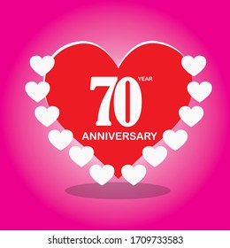 70 años, diseño vectorial con amor por las celebraciones, tarjetas de invitación y tarjetas de felicitación