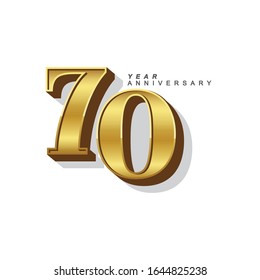 70 Year Anniversary Vector Template Design Illustration. Gold 3d Numbers.