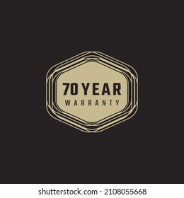 70 Year Anniversary Warranty Celebration with Golden Color for Celebration Event, Wedding, Greeting card, and Invitation Isolated on Black Background