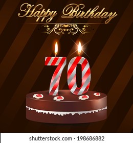 70 year Happy Birthday Card with cake and candles, 70th birthday - vector EPS10