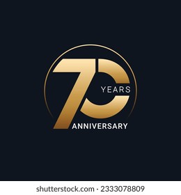 70 Years Anniversary badge with gold style Vector Illustration