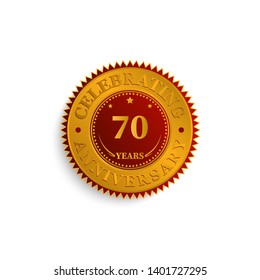 70 Years anniversary badge logo with Red and Gold color. Vector illustration eps.10