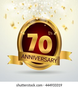 70 years anniversary celebration with Abstract background with many falling gold tiny confetti pieces. 