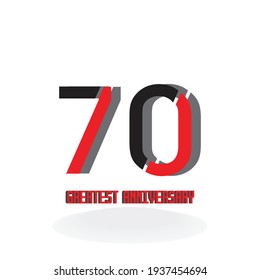 70 Years Anniversary Celebration Black Red Color Vector Template Design Illustration