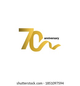 70 Years Anniversary Celebration Gold Ribbon Vector Template Design Illustration