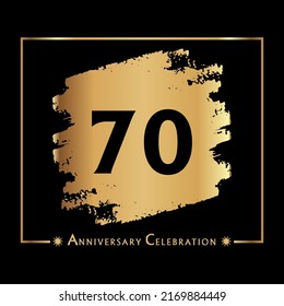 70 years anniversary celebration with gold grunge brush and frame isolated on black background. Creative design for happy birthday, wedding, ceremony, event party, invitation event, and greeting card.