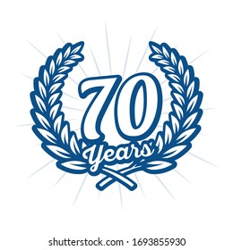 70 years anniversary celebration with laurel wreath. Seventieth anniversary logo. Vector and illustration.