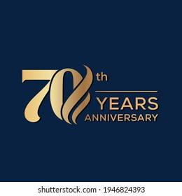 70 Years Anniversary Celebration. Anniversary logo and elegance golden color isolated on black background, vector design