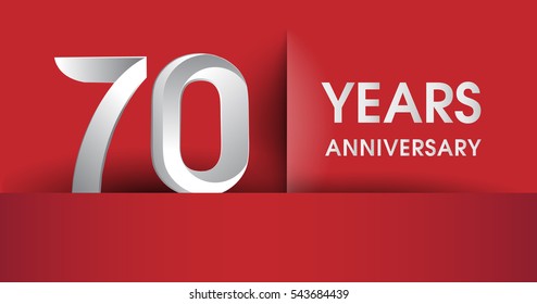 70 Years Anniversary celebration logo, flat design isolated on red background, vector elements for banner, invitation card and birthday party.