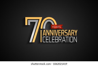 70 years anniversary celebration logotype. anniversary logo with golden and silver color and red ribbon isolated on black background, vector design for celebration, invitation card, and greeting card