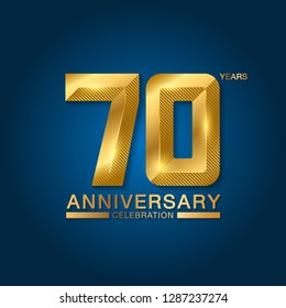 70 years anniversary celebration logotype. Golden anniversary emblem with ribbon. Design for booklet, leaflet, magazine, brochure, poster, web, invitation or greeting card. Vector illustration. 