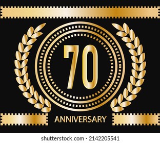 70 years anniversary celebration logotype. Vector and illustration in gold and black background