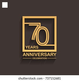 70 years anniversary celebration logotype style linked line in the square with golden color. vector illustration isolated on dark background