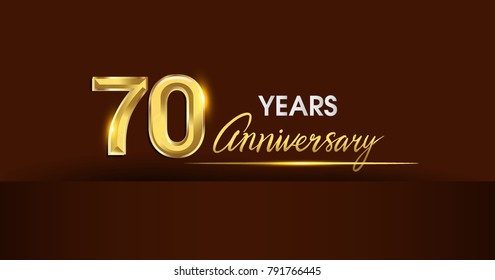 70 years anniversary celebration logotype. anniversary logo with golden color and gold confetti isolated on dark background, vector design for celebration, invitation card, and greeting card