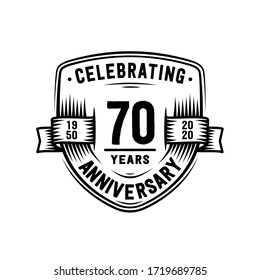 70 years anniversary celebration shield design template. 70th anniversary logo. Vector and illustration.