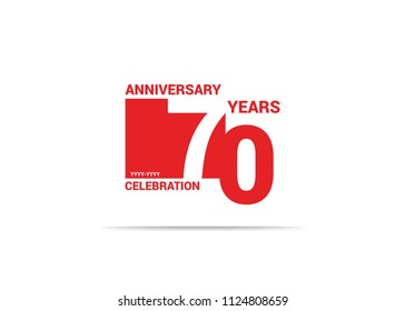 70 Years Anniversary celebration simple red design logo type. silhouette number inside red box vector illustration. 