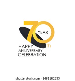 70 years anniversary celebration Yellow Color Design logotype. anniversary logo isolated on White background, vector Horizontal number design for celebration, invitation card, and greeting card-Vector