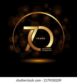 70 years Anniversary celebrations logo with golden ring. Gold color is elegant and luxurious. Logo vector template