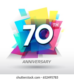 70 years Anniversary with confetti and celebration background, logo design template