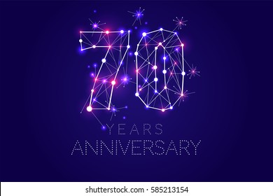 70 years Anniversary design. Abstract form with connected lines and light dots. Vector Illustration