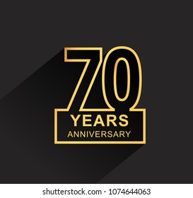 70 years anniversary design line style with square golden color for anniversary celebration event. isolated with black background