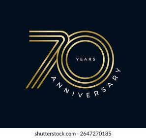 70 Anos de ilustração de vetor de design de aniversário. Modelo de design de logotipo exclusivo de 70 anos. De cor dourada