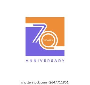 70 Years Anniversary design vector illustration. Unique 70 years logo design template. In square shape