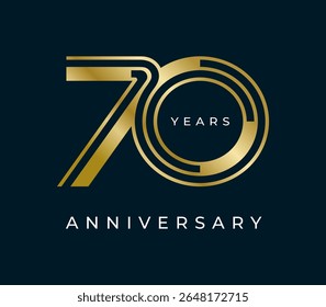 70 Years Anniversary design vector illustration. Unique 70 years logo design template. In gold color