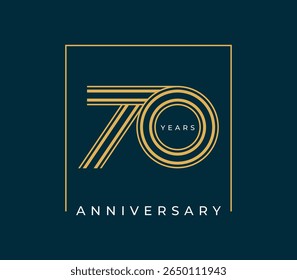 70 Years Anniversary design vector illustration. Unique 70 years logo design template. In gold color
