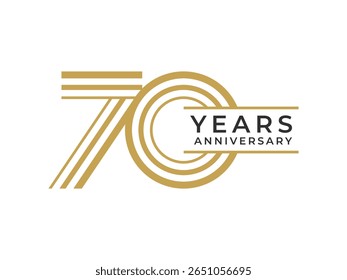 Ilustración vectorial de diseño de 70 años de aniversario. Plantilla única del diseño del logotipo de 70 años. En color dorado