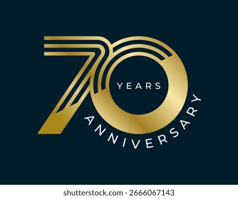 70 Years Anniversary design vector illustration. Unique 70 years logo design template. In gold color