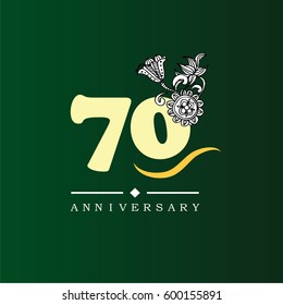 70 years anniversary with doodle flowers.vector illustration.eps10.