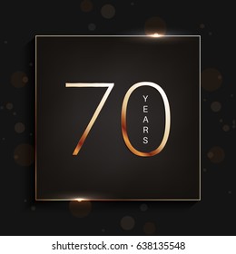 70 years anniversary gold banner on dark background. Vector illustration.