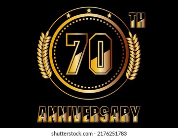 70 years anniversary. Gold vector with rings for 70 years anniversary celebration on black background.