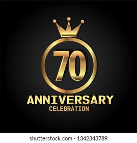 70 years Anniversary with golden font, circle and crown