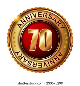 70 years anniversary golden label. Vector illustration.