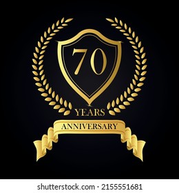 70 years anniversary golden laurel wreath, Anniversary label set, Vector set of anniversary golden signs logo, 70 anniversary luxury design template vector