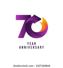70 Years Anniversary. Gradient Purple Vector Template Design Illustration