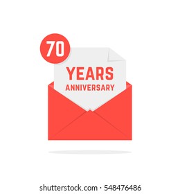 70 years anniversary icon in simple open letter. concept of send sms, e-mail, decorative feast, success, advertisement typography. flat style trend modern logotype graphic design on white background