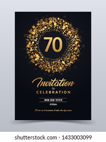 70 years anniversary invitation card template isolated vector illustration. Number seventy Black greeting card template svg