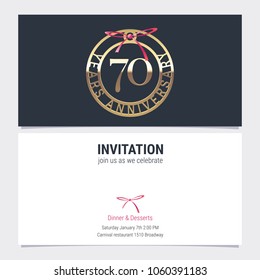 70 years anniversary invitation to celebration event vector illustration. Design element with  number and text for 70th birthday card, party invite 